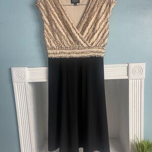 Adrianna Papell Cream and Black Midi Cocktail Dress